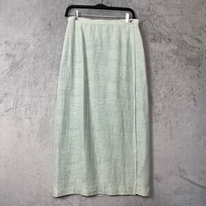 Lagom Silk Linen Blend Sage Green‎ High Waist Maxi Skirt 12 Minimalist Feminine